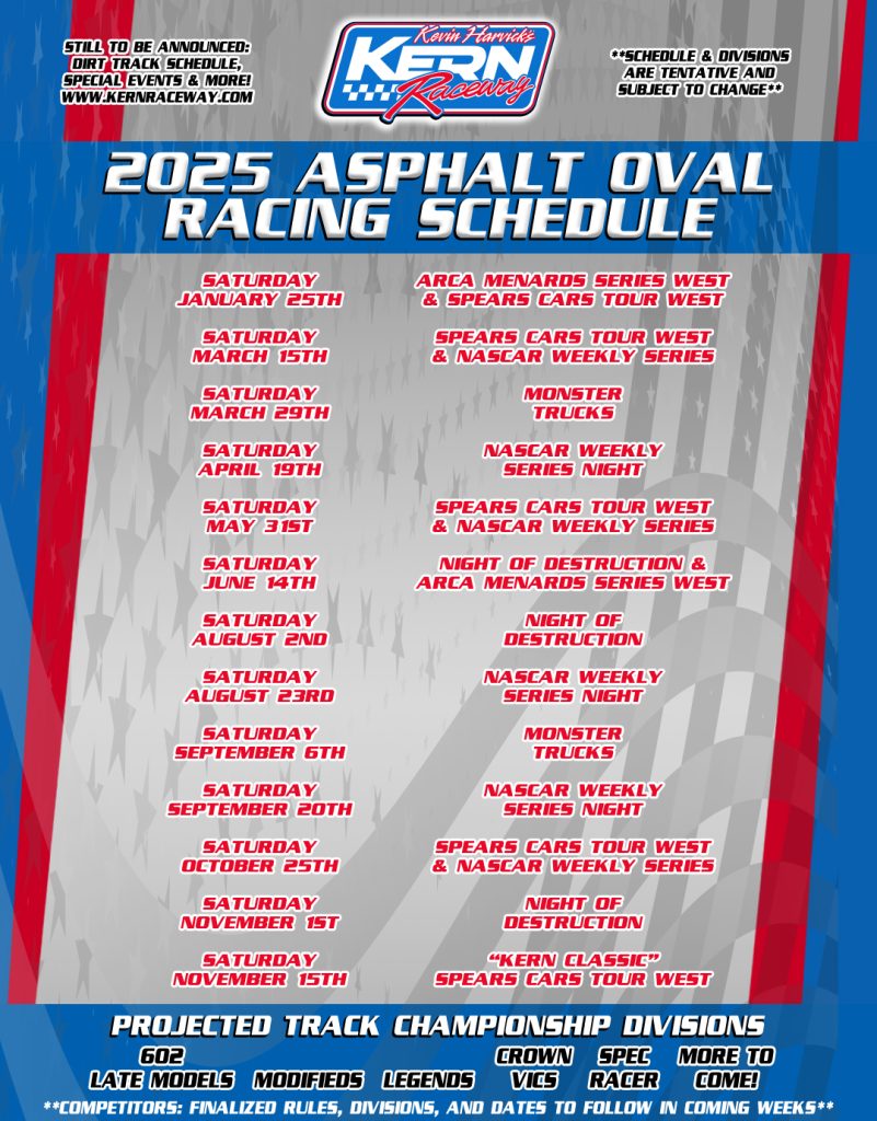 Kevin Harvick’s Kern Raceway 2025 Asphalt Oval Racing Schedule – Kevin ...